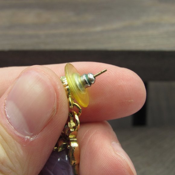 Vintage Purple Faux Stone Dangle Earrings Costume - Picture 2 of 5